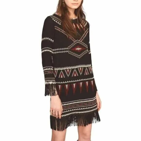 Vanessa Bruno Fringed Embroidered Tunic Dress Size 36/Small - Picture 5 of 8